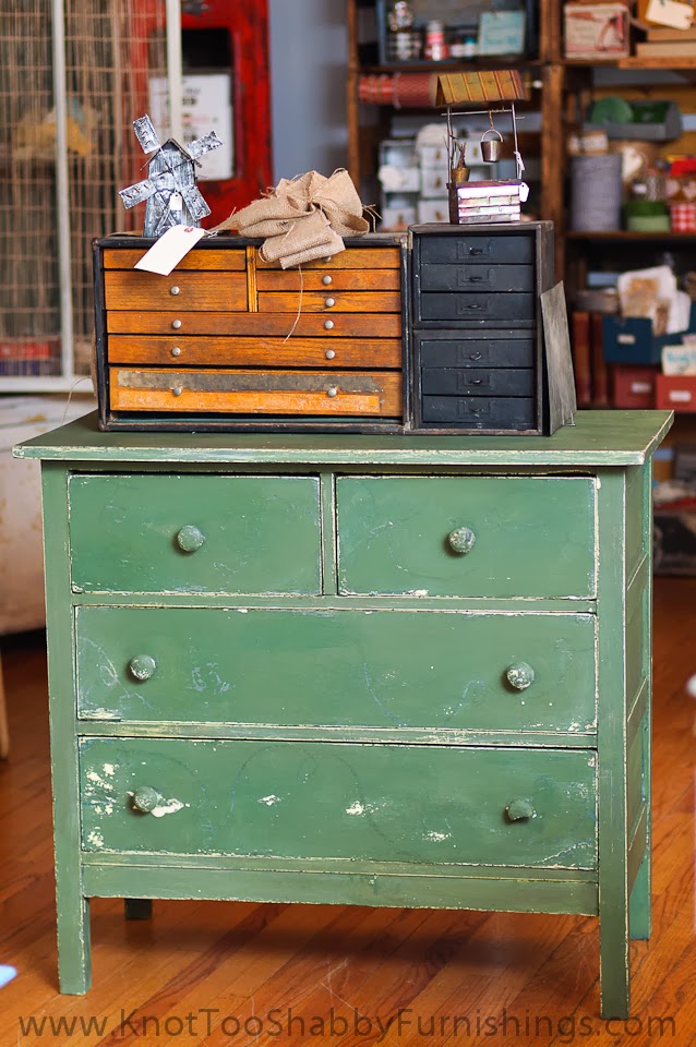 Green boxwood dresser with 2 big drawers and 2 smaller ones