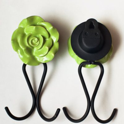 2 Ceramic Rose Hooks color green