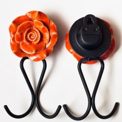 2 Ceramic Rose Hooks color orange