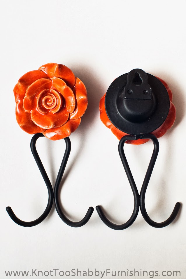 2 Ceramic Rose Hooks color orange