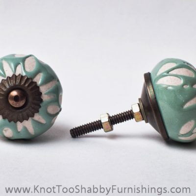 2 Green Etched Ceramic Knobs