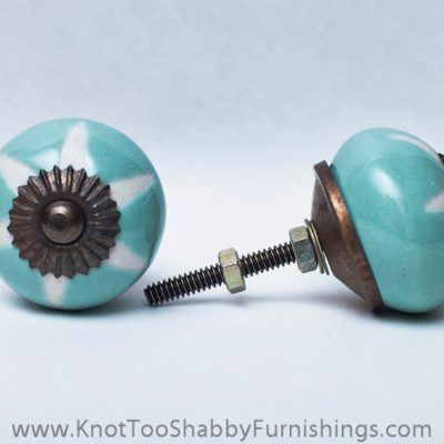 Turquoise Etched Ceramic in the shape of a 6 pointed star Knob