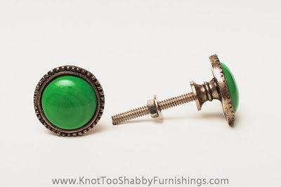 2 Green Round Metal knobs