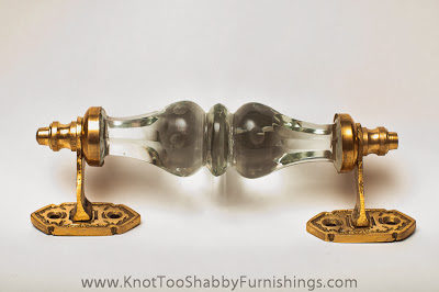 2 Large Glass and Brass Handle knobs
