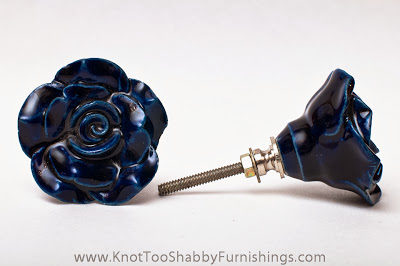 2 navy blue rose knobs