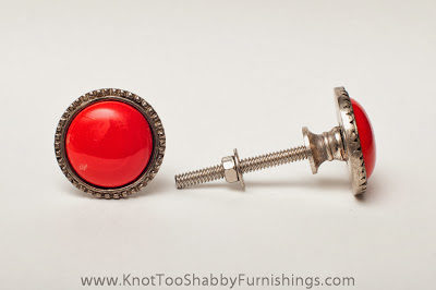2 Round Red Metal knobs