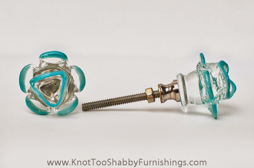 2 Turquoise Rose Glass Knobs