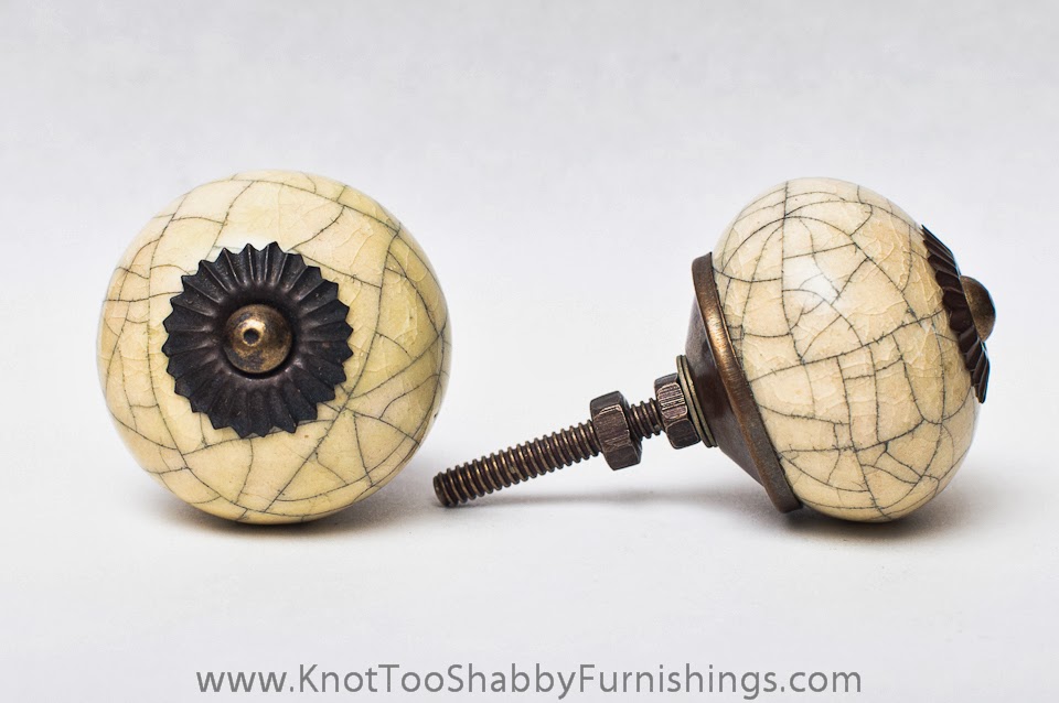 2 Washed Yellow Crackle knobs