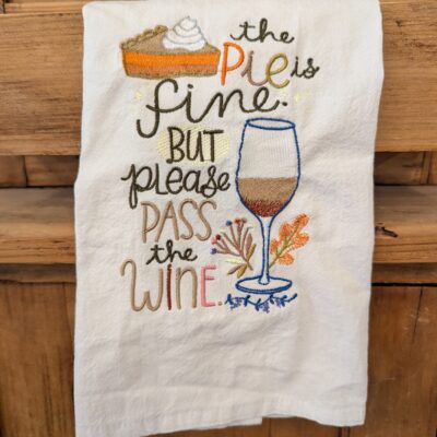 Embroidered Tea Towel-Wine and Pie