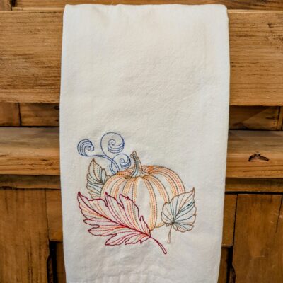 Embroidered Tea Towel-Pumpkins