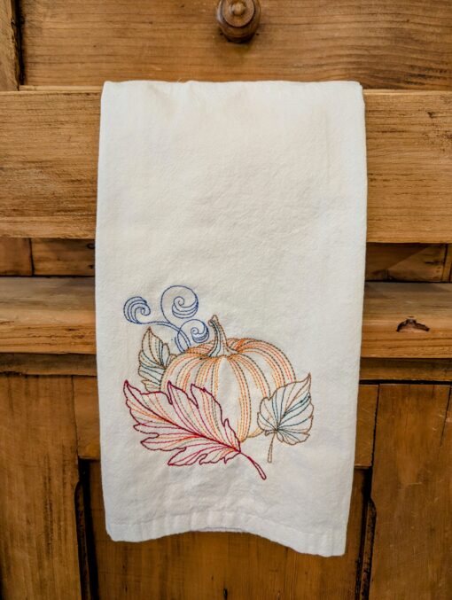 Embroidered Tea Towel-Pumpkins