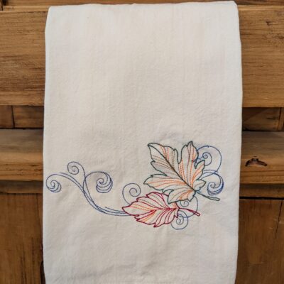 Embroidered Tea Towel-Fall Leaves