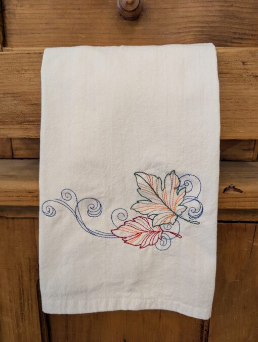 Embroidered Tea Towel-Fall Leaves