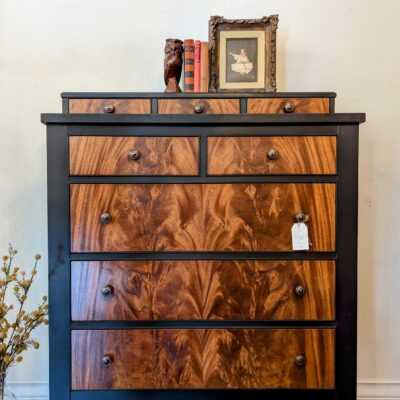 Burled Walnut and Athenian Black Antique Dresser