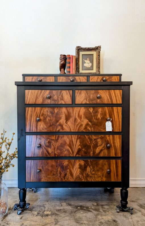 Burled Walnut and Athenian Black Antique Dresser