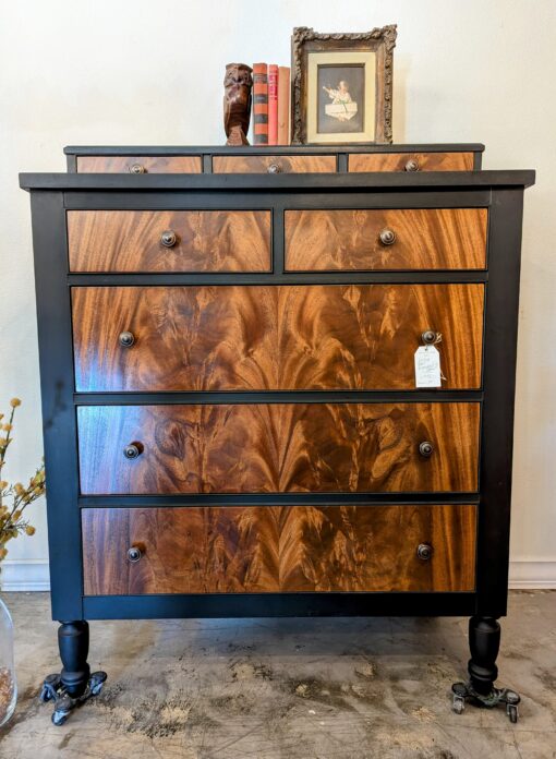 Burled Walnut and Athenian Black Antique Dresser - Image 4