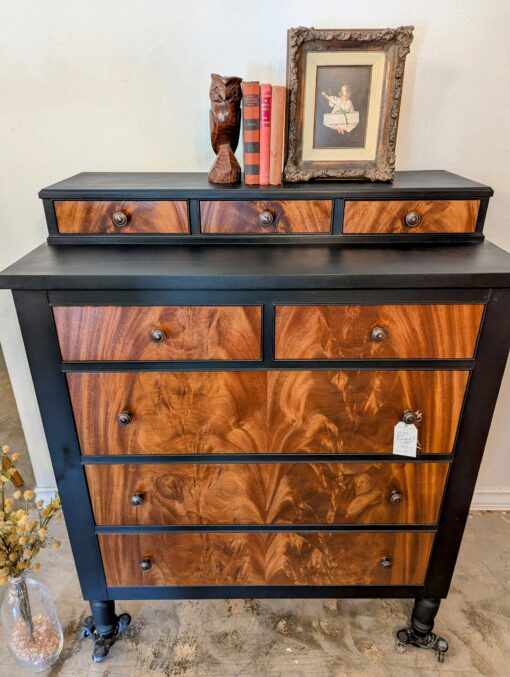 Burled Walnut and Athenian Black Antique Dresser - Image 3