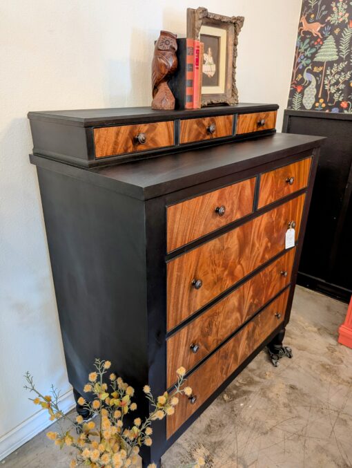 Burled Walnut and Athenian Black Antique Dresser - Image 2