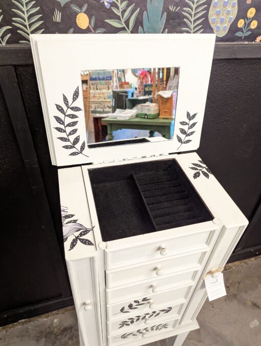 Standing Jewelry Box Old White with Black Design Transfers - Image 4