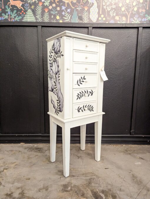 Standing Jewelry Box Old White with Black Design Transfers - Image 3