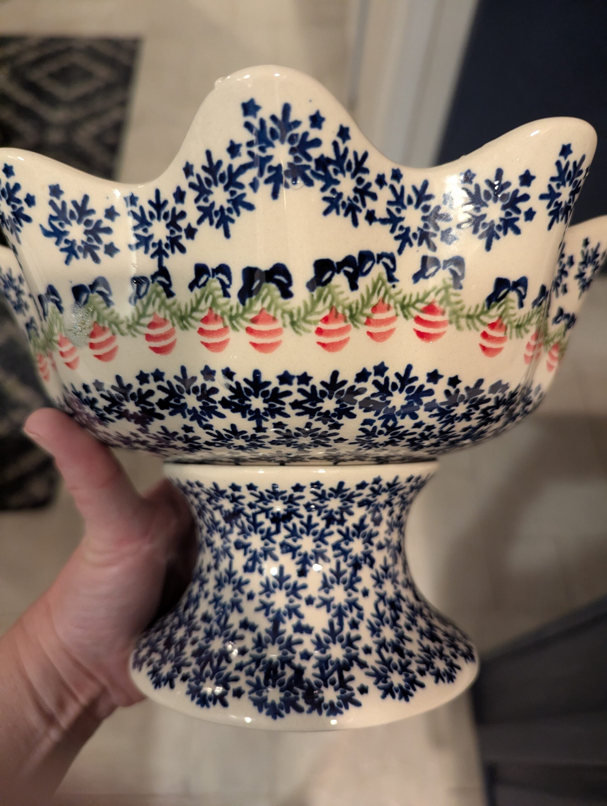 Scalloped Christmas Pedestal Bowl made in Poland - Image 2