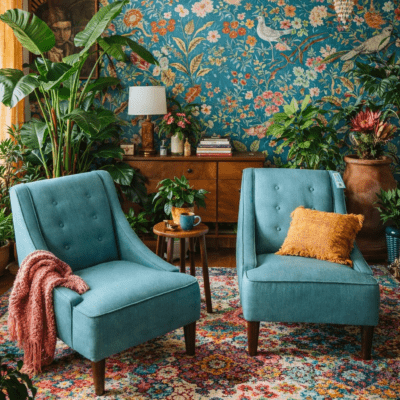 Pair of Teal Upholstered Sitting Chairs