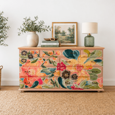 Hand-Painted Floral Dresser in Annie Sloan Jaipur Pink | One-of-a-Kind Statement Piece