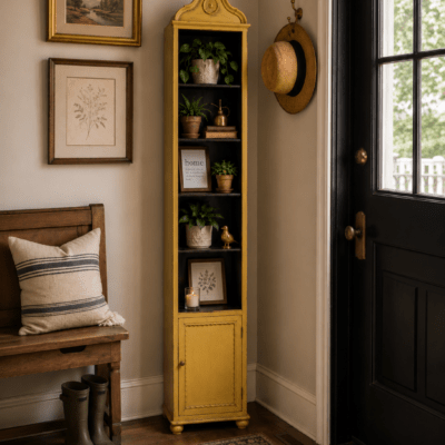 Antique Entry Shelf-Narrow 5 Shelf plus Closed Storage