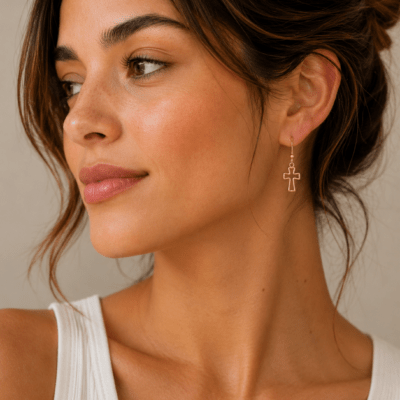 Gold Colored Cross Earrings
