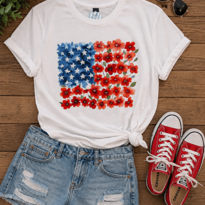 American Flag and Flowers