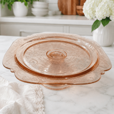 Vintage Pink Depression Glass Cake Platter