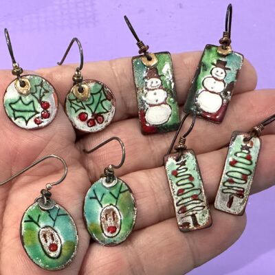 Sgraffito Torch Enameled Holiday Earrings Workshop